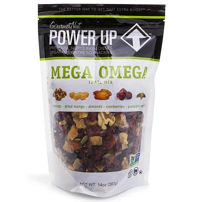 gourmet nut power up mega omega trail mix 14oz resealable bag