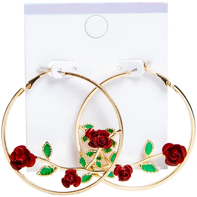 Rose & Vine Gold Hoop Earrings