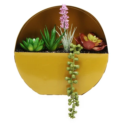 Circular Planter W/ Faux Succulents 7.9in