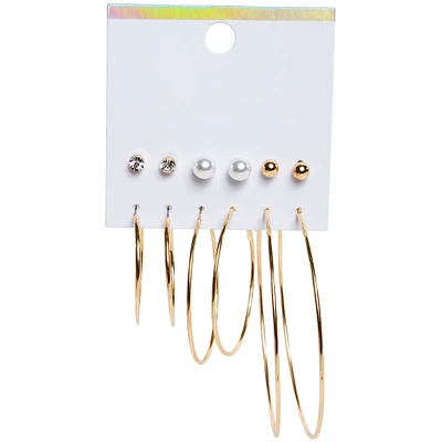 Gold Hoops & Stud Earrings 6-Pairs Jewelry Set