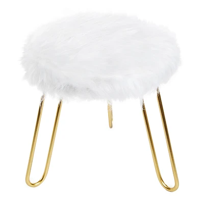 Faux Fur Stool W/ Golden Pin Legs