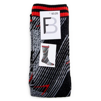 Men's Diagonal Stripe Crew Socks - Red & Black 1 Pair
