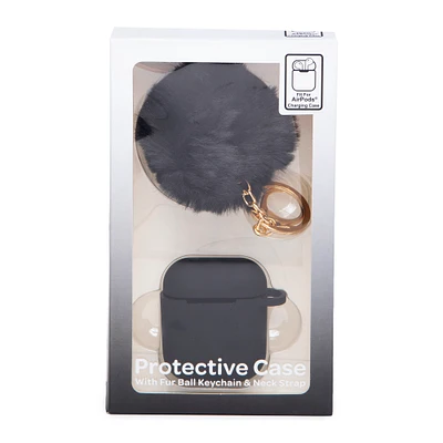 Protective Case For Apple Airpods® W/ Faux Fur Pom & Keychain