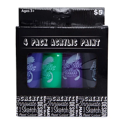 Acrylic Paint Tubes 4-Count Set, 3.4oz Each