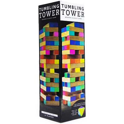 Tumbling Tower Wooden Classic Game W/ 8-Sided Colored Dice