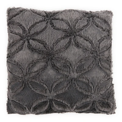 Luxe Collection Textured Faux Fur Pillow 16in - Charcoal Gray