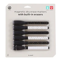 Magnetic Dry Erase Markers W/ Built-in Erasers, Gold Foil Designs 6-Count