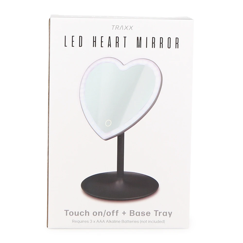 LED heart makeup mirror w/ touch light & tray stand