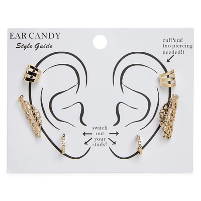 Gold Ear Cuff Earrings & Studs Set