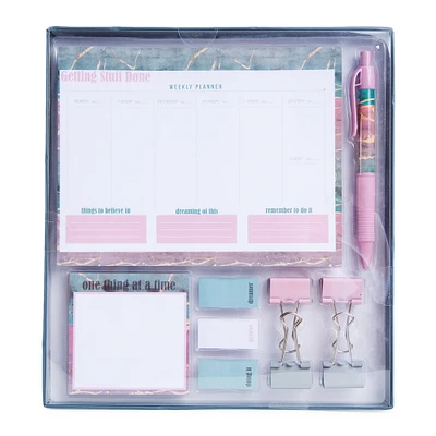 school supplies, stocking stuffer, cute gift, organizer, planner, desk set, desk, schedule, sticky note, office calendar