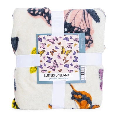 Butterfly Print Plush Blanket 50in X 60in