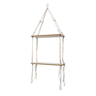 2-Tier Macrame Hanging Wall Shelf 12in X 31.5in