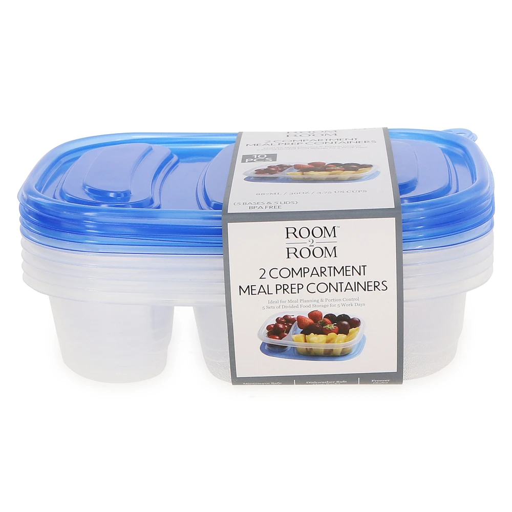 2-Compartment Meal Prep Containers 5-Pack