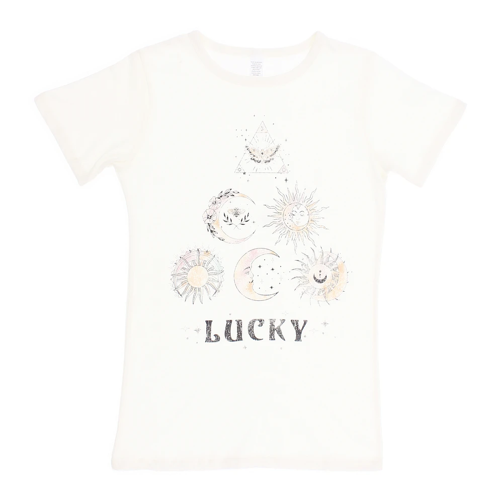 juniors lucky celestial graphic tee