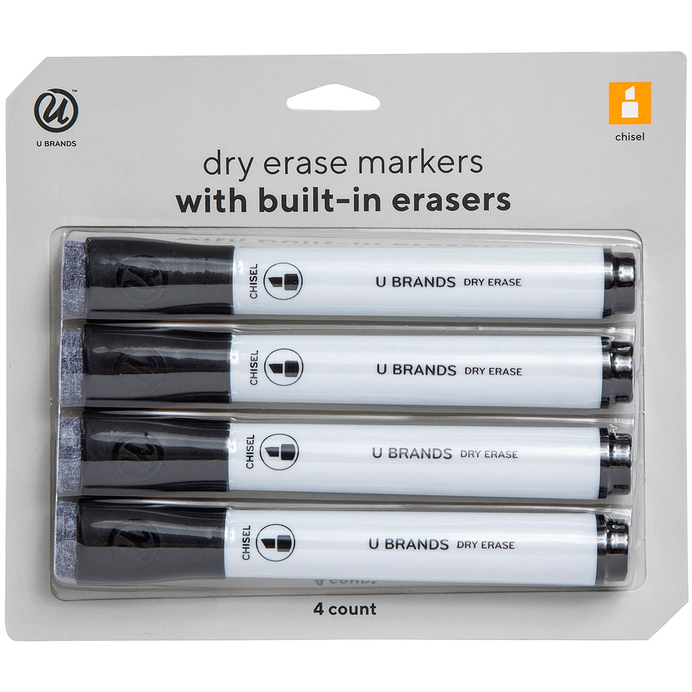 Dry Erase Markers With Built-in Erasers 4-Pack