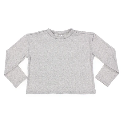 juniors brush knit crop top - light heather gray