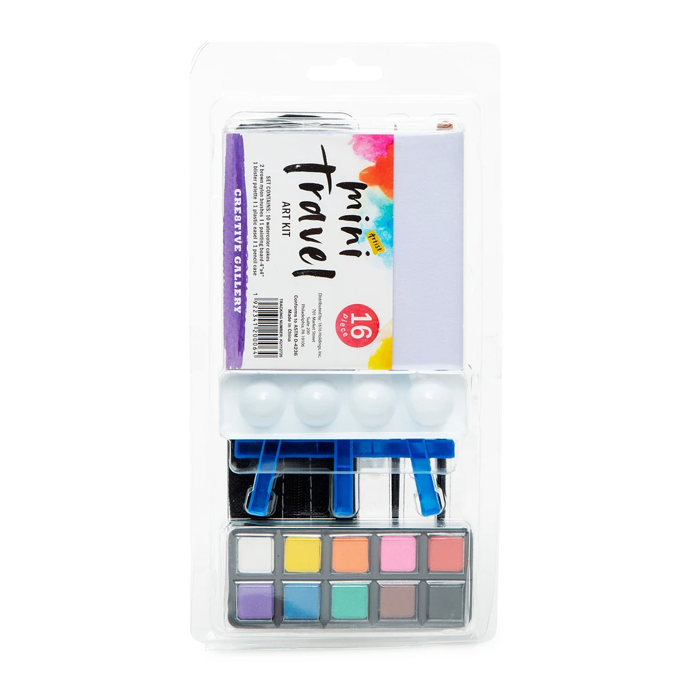 Mini Travel Art Kit 16-Piece W/ Watercolor Paints