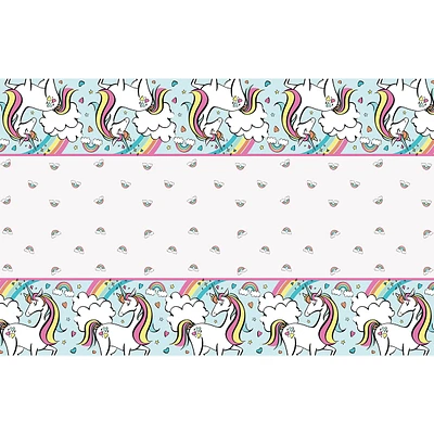 Radiant Rainbow Unicorn Plastic Tablecloth 54in X 84in