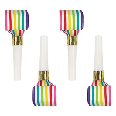 Rainbow Stripe Noisemaker Party Blowers 8-Count