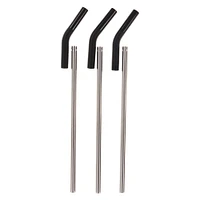 Stainless Steel Straws 3-Pack W/ Cleaning Brush & Silicone Flex Tips