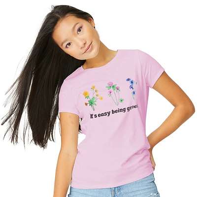 Juniors 'It's Easy Being Green' Floral Graphic Tee