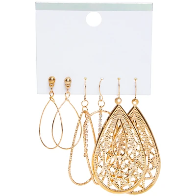 Gold Dangle Earrings 3-Pair Jewelry Set