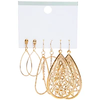 Gold Dangle Earrings 3-Pair Jewelry Set