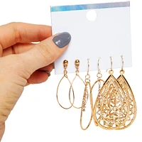 Gold Dangle Earrings 3-Pair Jewelry Set