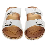 ladies faux leather double buckle sandals - white