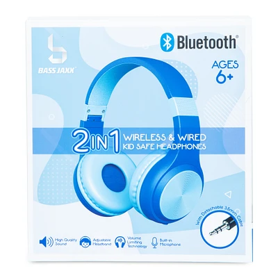 kid-safe 2-in-1 wireless & wired headphones with microphone