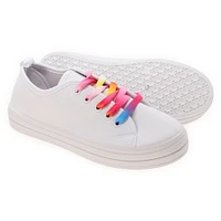 Ladies Super Sole White Sneakers W/ Tie Dye Laces