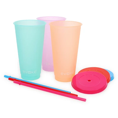 Color-Changing Tumbler Cups With Lids & Straws 3-Count