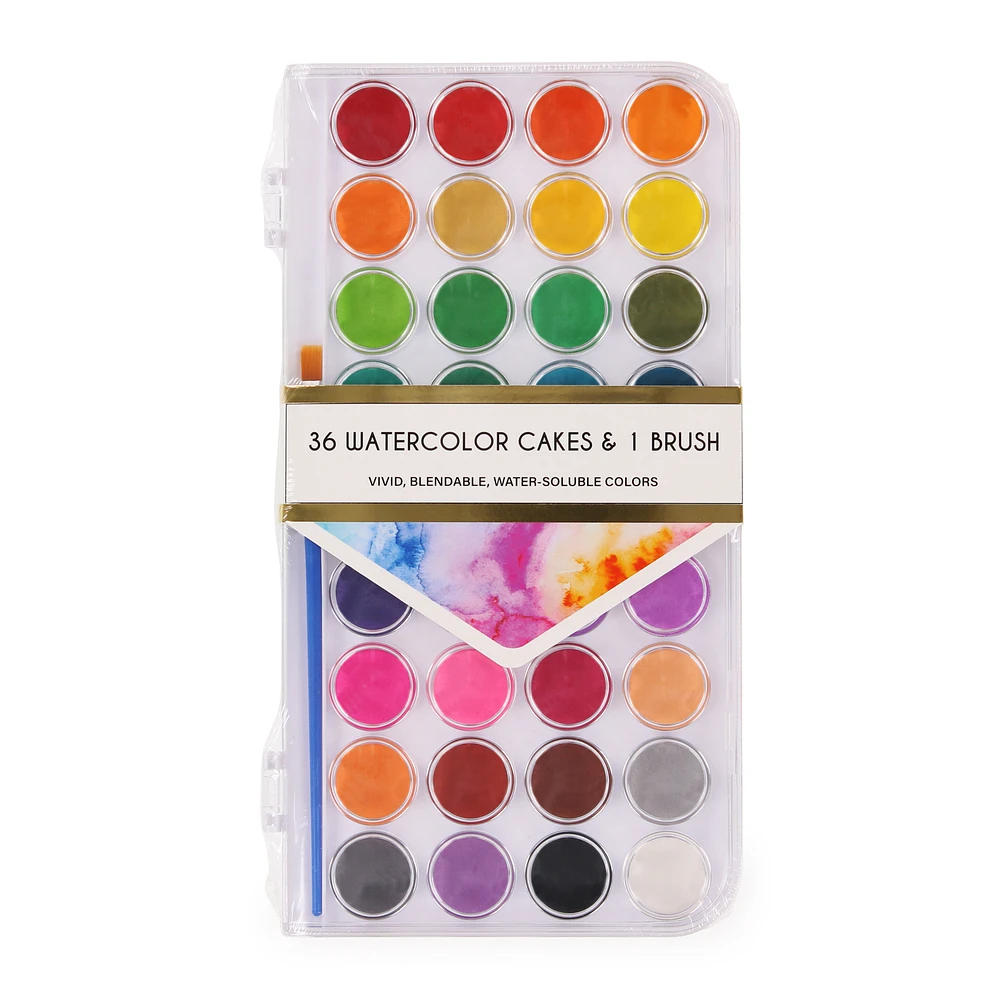 36 Watercolor Paints & Paintbrush Set