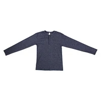 Young Men's Long Sleeve Henley Tee -Navy