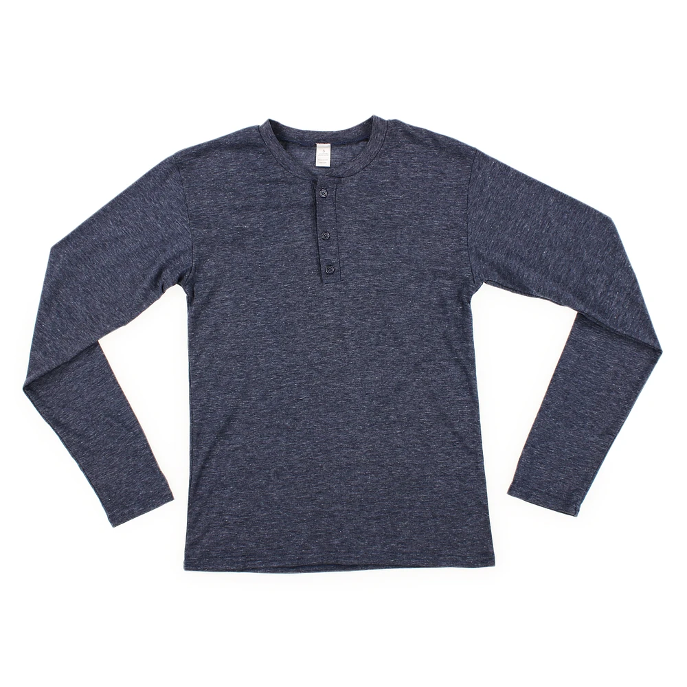 Young Men's Long Sleeve Henley Tee -Navy