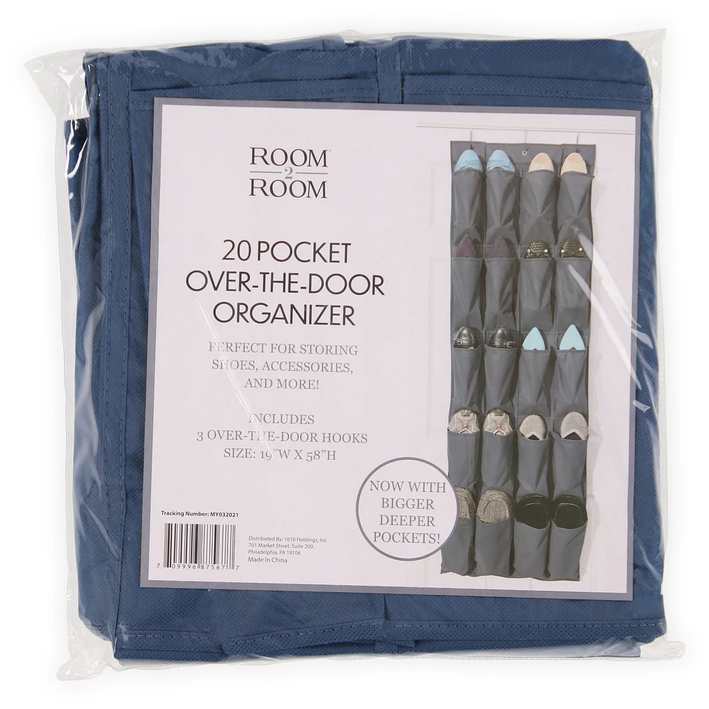 20-pocket over-the-door shoe organizer with hooks