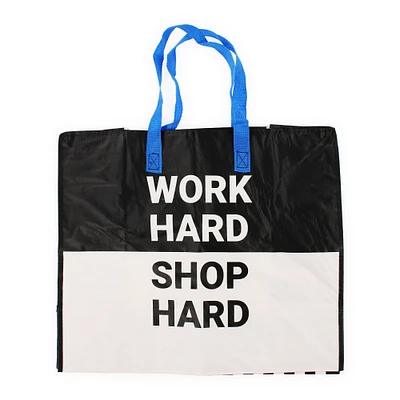 jumbo shopping tote bag - work hard, shop hard