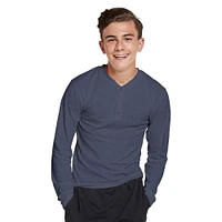 Young Men's Long Sleeve Henley Tee -Navy