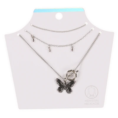 silver butterfly toggle necklace set