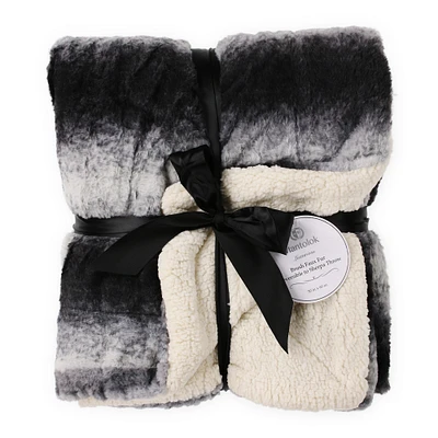 luxe faux fur to sherpa reversible throw blanket 50in x 60in