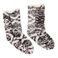 ladies printed sherpa fleece slipper socks