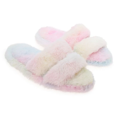 tie dye faux fur slippers