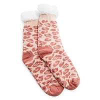 knit print slipper socks w/ sherpa lining