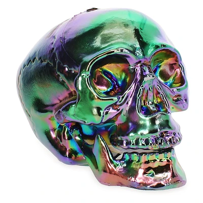 metallic iridescent halloween skull decor 8in