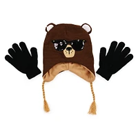 kid's winter hat & gloves set - sunglasses bear