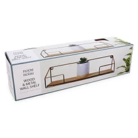 gold wire & wood wall shelf 15.75in