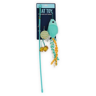 cat toy teaser wand with fish