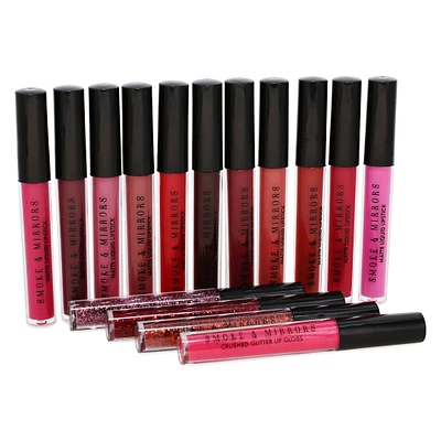 15-piece lip vault: matte liquid lipstick + glitter lip gloss
