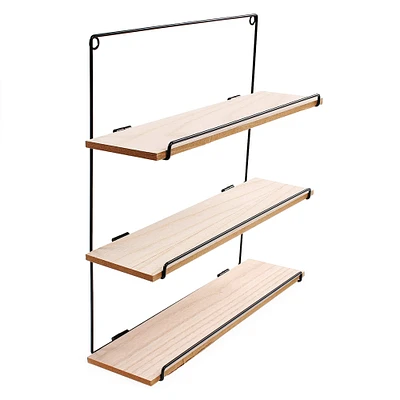 3-tier square wood & metal wall shelf 16in x 16in