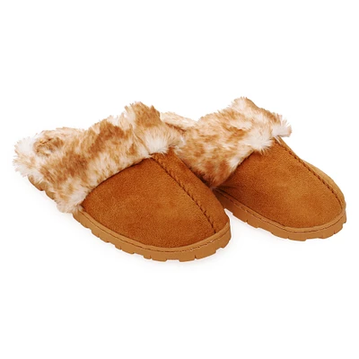 ladies brown lug sole faux fur scuff slippers